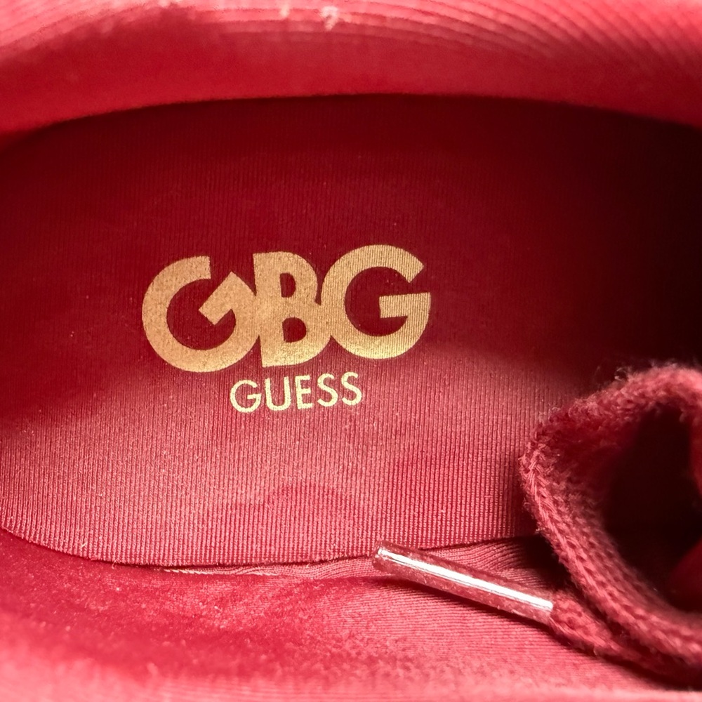 GUESS Red Quilted Sneakers with Gold Logo Plate. Twice worn. - Picture 3 of 5